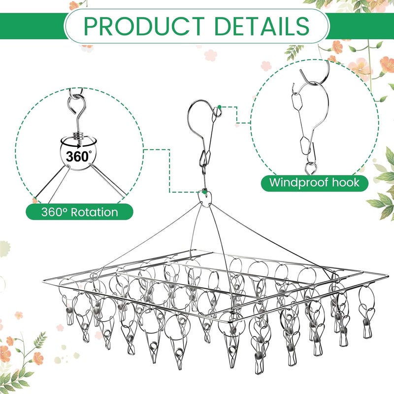 BrightRow 6 Pcs Herb Drying Rack Hanging - Stainless Steel with Clips Clothes Laundry Drying Rack Hanger Collapsible for Plants Bud Weed Onion Macrame Flower Spices(Square) - Image 3
